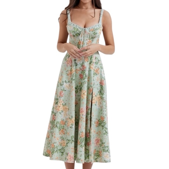 House of CB Sabrina Floral Print Corset Bustier Midi Floral Dress with Box - Picture 1 of 15